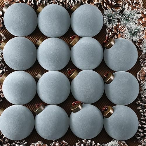 Liliful 15 Pcs Velvet Christmas Balls Bulk Flocked Christmas Tree Ball Ornaments Plastic Xmas Decorative Hanging Ornaments(Dusty Blue,3.15 Inch) - Image 1