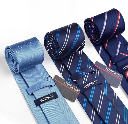 HISDERN Mens Ties Set Collection Tie and Pocket Square Lot 3 Pcs Formal Business Neckties present Box Wedding Necktie thumbnail 2