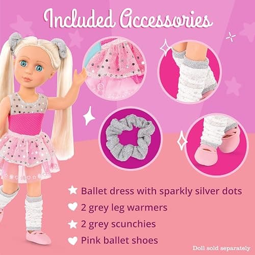 Glitter Girls – 14-Inch Doll Clothes – Twirls of Joy Ballerina Outfit Hearts & Stars – Ballet Dress, Hair Elastics, Shoes – 3+ Years thumbnail 4
