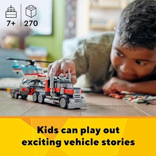 LEGO Creator 3 in 1 Flatbed Truck with Helicopter Toy, Transforms from Flatbed Truck Toy to Propeller Plane to Hot Rod and SUV Car Toys, Gift Idea for Boys and Girls Ages 7 Years Old and Up, 31146 thumbnail 2