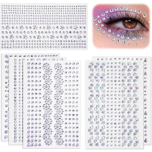 Glamoreal 1642Pcs strass auto-adhésifs pour visage et yeux – 6 designs pour cheveux et corps ; à coller pour maquillage femme, nail art, bricolage DIY et décorations de festival - Image 1
