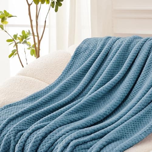 Exclusivo Mezcla Fleece Bed Blanket Twin Size, Super Soft and Warm Blankets for Couch, Sofa and Bed Waffle Textured, Cozy, Fuzzy and Lightweight (Slate Blue, 60x80 inches) thumbnail 6