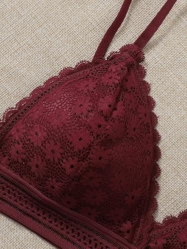 COZYEASE Women's 4 Pcs Floral Lace Adjustable Straps Bralettes Solid Breathable Bra Set thumbnail 4
