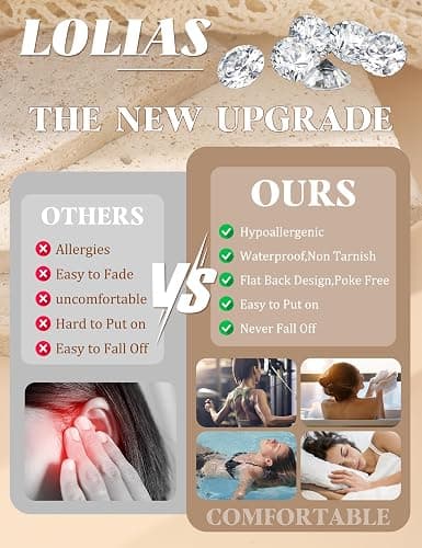 LOLIAS Flat Back Earrings for Women Hypoallergenic Surgical Steel Earrings for Sensitive Ears-20G Cartilage Earring Stacks 14K Gold Plated Hoops Flatback Stud Earring Sets for Multiple Piercing thumbnail 9