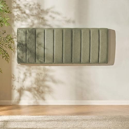 Hearth & Harbor Upholstered Full Headboard - Easy Assemble Channel Stitched Headboard Full Size - Wall Mounted Headboards with 3D Soundproof Wall Panels Peel & Stick Floating Headboards, Olive Green thumbnail 7