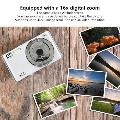 Digitalkamera, 44 MP, 16-facher Digitalzoom, 4K-Kamera mit 2,8-Zoll-HD-Bildschirm, Integriertes Fülllicht, Verwacklungsfrei, für Jugendliche, Erwachsene, Anfänger (Schwarz und thumbnail 3