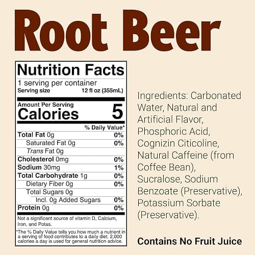 BUM Sugar-Free Energy Drink, Root Beer - Lightly Carbonated & No Artificial Colors, Natural Caffeine & Citicoline for Energy & Focus, Brain Boost & Workout Sports Beverage - 12 oz, Pack of 12 thumbnail 2