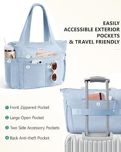 Bagstellar Corduroy Tote Bag for Women, 17 Pockets Laptop Work Tote Bag Lightweight Teacher Nurse Bible Bag for School Travel | with 40oz Cup Holder thumbnail 7
