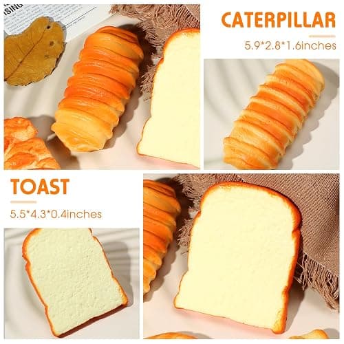 Foilswirl 5 Pcs Bread Stress Toy Soft Toast Bread Shape Toy Slow Rising Toy Anxiety Relief Food Toy for Kids Adult Tricky Funny Birthday Gifts Simulation Fake Food Stress Toy Balls(Style 1) thumbnail 4