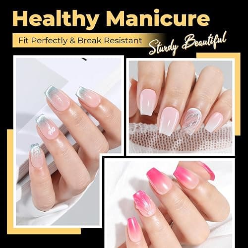 UNA GELLA Short Coffin Nail Tips 600Pcs, Short Coffin Gel Nails Tips Pre Etched 12 Sizes Soft Gel Fake Nails Tips Pre-file Full Cover for Nail Extension Home DIY Salon with Box thumbnail 2