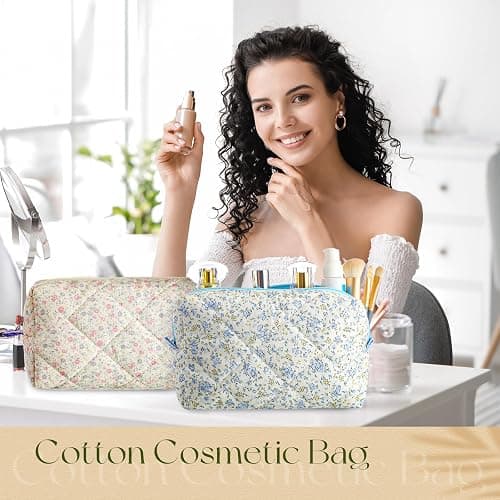 Paterr 10 Pcs Quilted Makeup Bag Bulk Cotton Floral Cosmetic Bag Women Girls Bridesmaid Gifts Cute Makeup Pouch Coquette Aesthetic Travel Toiletry Organizer(Classic Style,7.87 x 4.72 x 3.15 Inches) thumbnail 5