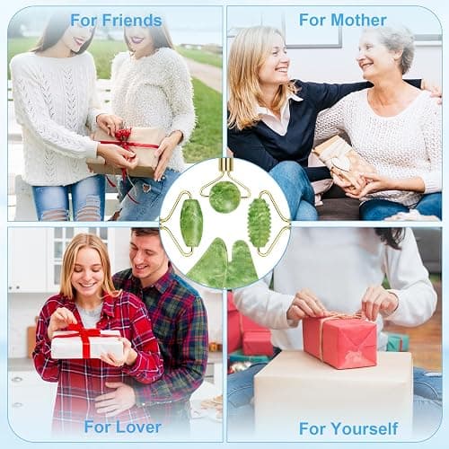 Sbnnfikeb 5Pcs Jade Roller & Gua Sha Facial Tool Set, Natural XiuYan Stone Face Roller and Gua Sha Board Kit, Portable Manual Skincare Massage Tools for Full Body Relax, Self-Care Gift for Women thumbnail 3