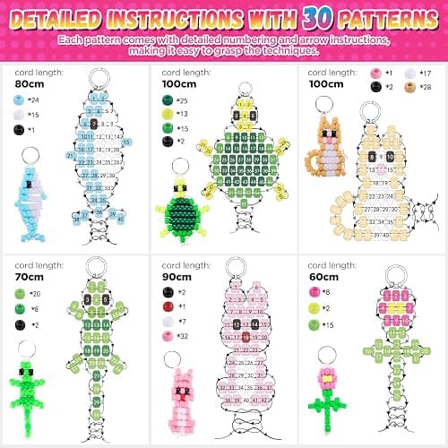 Beads for Crafts, Pony Beads Keychain Making Kit, Bead Pets for Kids Girls | Funtopia Bracelet Making kit Beaded Animal Set Birthday Party DIY Art Crafts for Girls Boys Beginners(1500 Bead, 30 Designs) thumbnail 3
