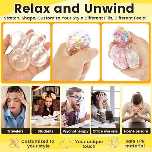 DIY Stress Ball Making Kit,15 Sets Complete Squishy Maker Kit with Expandable Tool & Crunchy Fillers,Custom ASMR Sensory Squeeze Ball Skin Kit for Adults, Kids Anxiety Relief, Office Desk Toy (#A) thumbnail 6