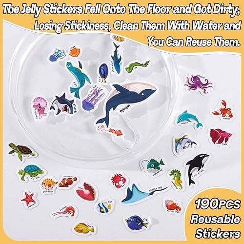 iGetooy 6 Sets Reusable Sticker Book for Toddlers 1-3, Jelly Sticker Books for Toddlers 2-4 Years, Toddler Travel Toys for Kids 2 3 4 Year Old Girls Boys thumbnail 8