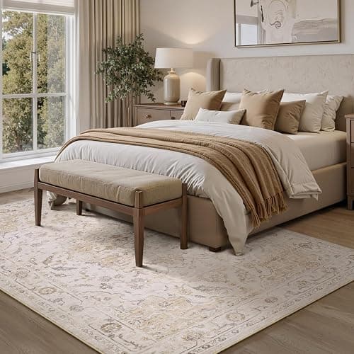 Resare 5x7 Area Rug, Washable Rugs for Living Room, Beige Rug for Bedroom Non Slip Vintage Floral Carpet for Dining Room Playroom Office thumbnail 6