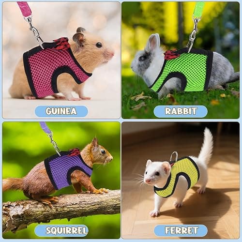 Guinea Pig Harness and Leash, Guinea Pigs Harness, Guinea Pig Leash, Hamster Harness can be Adjusted to Any Size Soft Mesh Harness Leash with Bow for Decoration (2packs) thumbnail 7