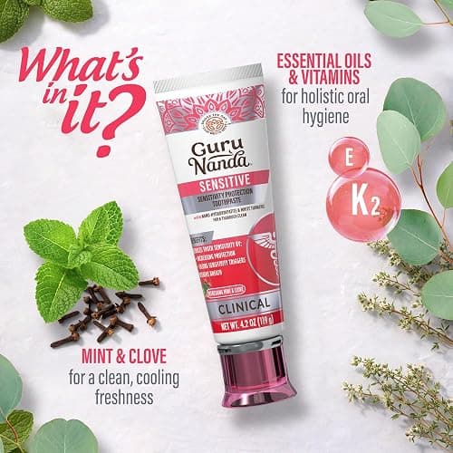 GuruNanda Sensitive Toothpaste – 5% Potassium Nitrate for Tooth Sensitivity Relief, Nano Hydroxyapatite & White Turmeric for Happy Gums, Fluoride-Free, Natural Clove Mint, 4.2 oz thumbnail 6
