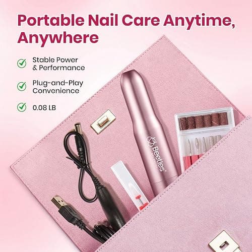 Beetles Electric Nail Drill Kit, 7 Drill Bits 0-12000 RPM Portable Electric Nail File Machine for Gel Polish Removal, Acrylic Dip Nails, Cuticle Care, Prep, DIY Manicure Pedicure Tools at Home thumbnail 6