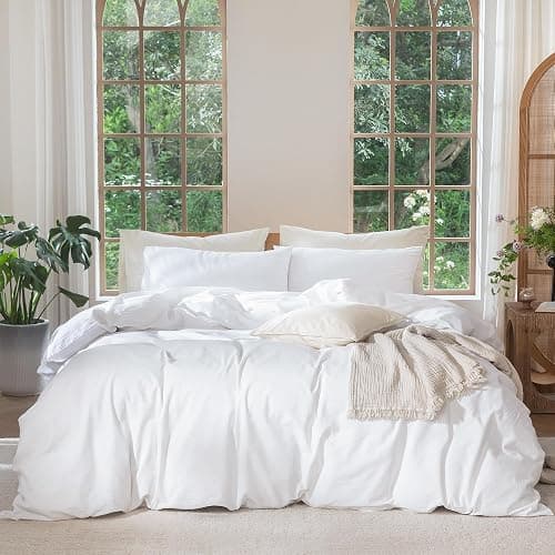 MooMee Twin Sized Duvet Cover Set 100% Washed Cotton Linen Like Twin | Relaxed Linen-like Texture. Soft, Breathable & Long-lasting Comfort. Lightweight. Hidden Zipper with 8 Interior Corner Ties - Image 1