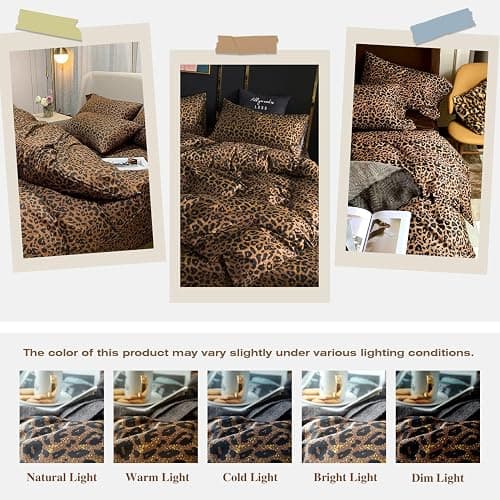 mixinni Leopard Print Comforter Set Twin XL-3 Pieces Animal Cheetah Printed Comforter Sexy Soft Fluffy Brown/Black Floral Print Bedding Set with 2 Pillowcases for All Season-Twin XL Size thumbnail 8