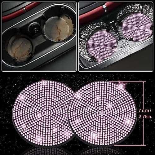 NBTEPEM 27-Piece Bling Car Accessories Set - Universal Fit Steering Wheel Covers, License Plate Frames, Phone Holder, Car Fast Charger, Coasters (Pink) thumbnail 8