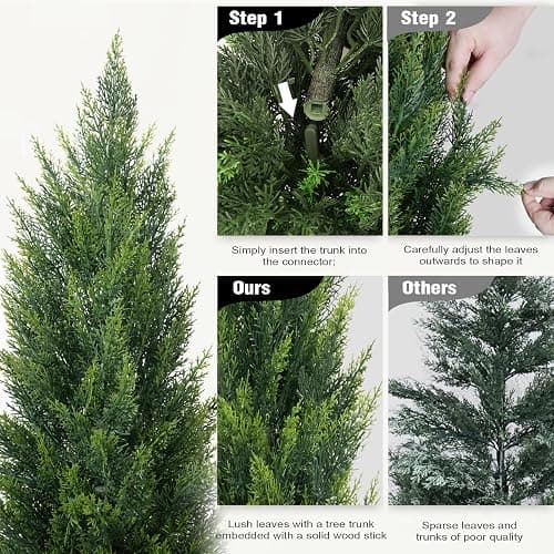 Artificial Topiary Cedar Trees 4FT Tall 2 Set, Outdoor Indoor Faux Pine Shrubs Plants, Realistic Fake Plants Front Porch Decor, Artificial Bushes Cypress for Home Front Door Offices thumbnail 5