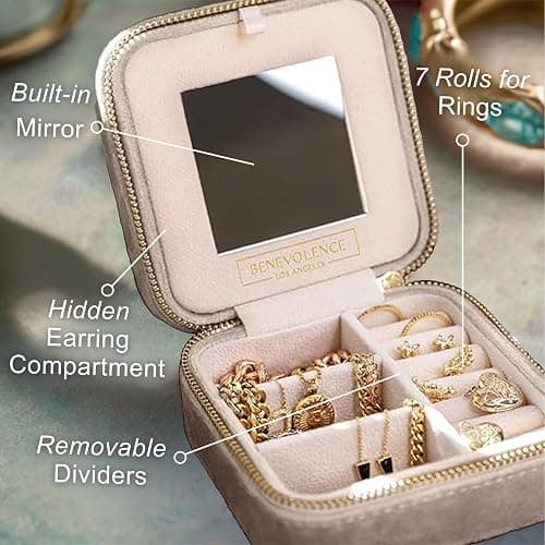 Benevolence LA Plush Velvet Travel Jewelry Box – Featured in Oprah's Favorite Things – Jewelry Organizer Case with Mirror – Birthday Gifts for Women – Sage thumbnail 5