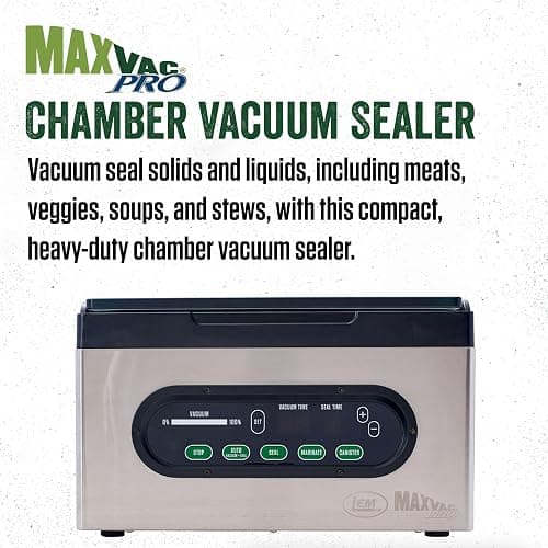LEM Products MaxVac Pro Chamber Vacuum Sealer with 80 Bags, Digital Control Panel, Maintenance-Free Pump, External Hose, Great for Sealing Foods, Liquids, Sous Vide, Jars, Stainless Steel thumbnail 2