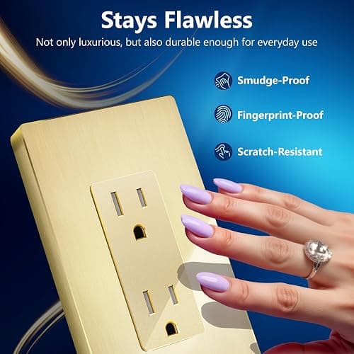LIDER Child Safe Tamper-Resistant Wall Outlet with Screwless Brushed Wall Plate, Residential Grade, 15A 125V, LR15-TR-GDSBWP, UL Listed, Thermoplastic, Matte Gold thumbnail 2
