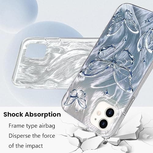 NITITOP Compatible for iPhone 11 Case Cute Butterfly Pattern for Women Girl Glitter Laser Shiny Feather Yarn Style Aesthetic Shockproof Hard Protective Phone Cover - Blue thumbnail 3