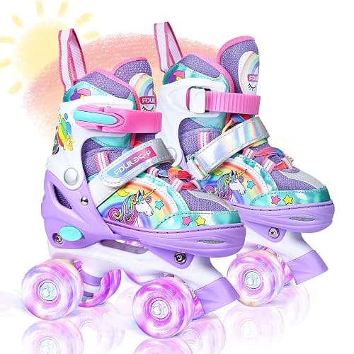 4-Pejiijar Rainbow Unicorn Kids Roller Skates for Girls Toddler Ages 2-4 5-8 8-12,Adjustable Roller Shoes with Luminous Wheels for Birthday Xmas Gifts - Image 1