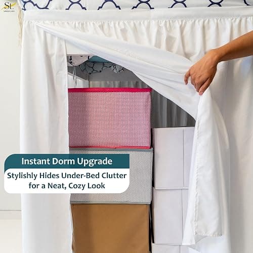 Shreem Linen Dorm Bed Skirt Twin XL 32 Inch Drop, 100% Microfiber Extra Long College Dust Ruffle Bedskirt, White thumbnail 5