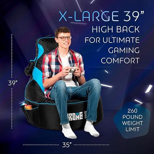 Throne Boss Gaming Bean Bag Chair for Adults with High Back – Large Floor Gaming Chair, Easy to Clean Oxford 420D Fabric, Large Side Pockets, Headphone Hanger – Cover ONLY Add 350 Liters Beans (Blue) thumbnail 3