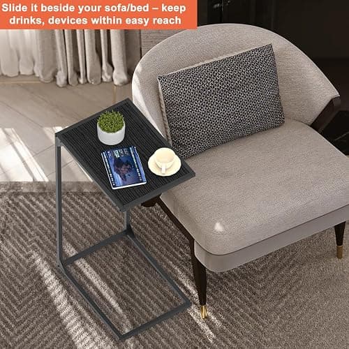 Sunexinlo C-Shaped Side Tables for Small Spaces – Convenient and Versatile Snack Tables for Living Room, Bedroom, or Office Use, for Sofa or Bedside (Black) thumbnail 6