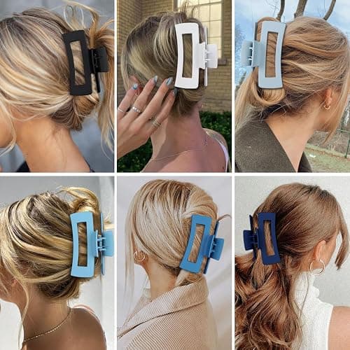 Sisiaipu 4 Inch Big Hair Claw Clips 6 Pcs Large Claw for Thick Hair Square Hair Clips for Women Rectangle Hair Clips Nonslip Acrylic Banana Jaw Clips Hair Accessories for Girls (Blue) thumbnail 7