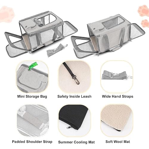GAPZER Pet Carrier for Large Cat Soft-Sided Animal Traveling Bag for Medium Cat up to 20lbs / Washable Small Dog Puppy 10 lbs Crate Case with Privacy Curtains for Home Outdoor Travel Beige White thumbnail 3