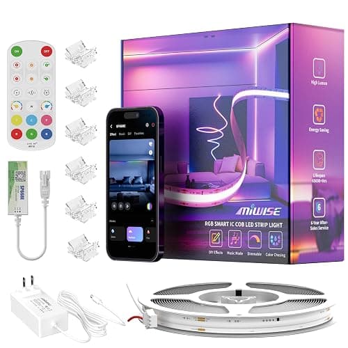 MIWISE LED Strip Lights,RGB Smart IC COB LED Strip Light Color Chasing,24ft Multicolor Flexible LED Tape Light,Music Sync with APP Control,Addressable DIY 16M Colors,for Cabinet,Bedroom,Party Decor - Image 1