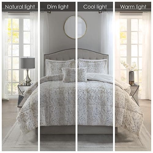 Madison Park Zuri Faux Fur Comforter Set, Full/Queen, 4 Piece, Snow Leopard | All Season, Ultra Soft, Bedding for Bedroom, Striped Pattern, Quilted, Plush, OEKO-TEX Certified thumbnail 3