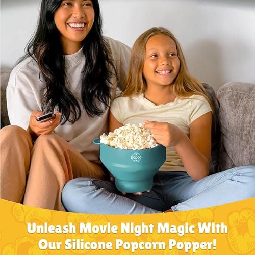 POPCO Silicone Microwave Popcorn Popper with Handles, Silicone Popcorn Maker, Collapsible Bowls, Dishwasher Safe - 15 Colors Available (AQUA) thumbnail 4