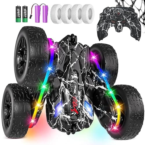 Terucle Rc Cars Toys for Boys Remote Control Car 2.4 GHz Black Toys for Ages 5-7 Kids Toys New Upgraded Strip Lights 360° Rotating Rc Truck Birthday (Black) - Image 1