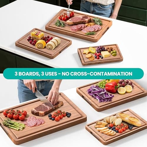 Acacia Wood Cutting Boards Set with Juice Groove & Handles for Kitchen 3-Piece Charcuterie Chopping Board for Meat Cheese Fruits Vegetables thumbnail 8