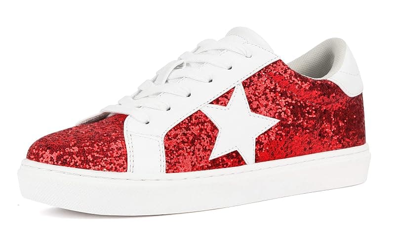 PARTY Women's Fashion Star Sneaker Lace Up Low Top Comfortable Cushioned Walking Shoes - Image 1