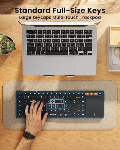 ProtoArc Foldable Keyboard with Touchpad, XK01 TP Folding Portable Keyboard, Full Size Keys, Large Trackpad Bluetooth Travel Keyboards for Laptop PC Tablet - Blue thumbnail 5