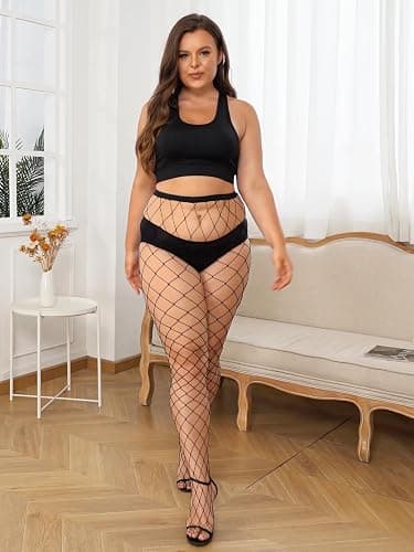 Aneco 4 Pairs Plus Size Fishnets Tights Sexy Black Fishnet Pantyhose Stockings Cross Mesh Tights Thigh High Stockings thumbnail 7