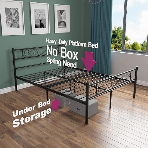 Weehom Metal Bed Frame with Headboard and Footboard Mattress Foundation No Box Spring Needed Full Platform Bed, Black thumbnail 6