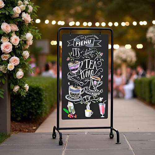 SELEAD Metal Swinging Chalkboard with Wheels - 40”x21” Large Rolling Menu Sign Board, Outdoor Indoor Double Sided Sidewalk Chalk Board Pizarra for Business, Event, Party thumbnail 2
