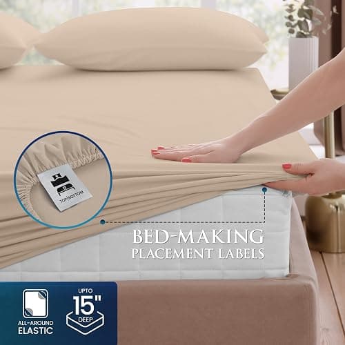 Utopia Bedding Queen Sheet Set - Brushed Microfiber - Soft Bed Sheets for Queen Size Bed Set - Includes 1 Fitted, 1 Flat, & 2 Pillow Cases - Deep Pocket (Beige) - 03 - Beige - Queen thumbnail 3