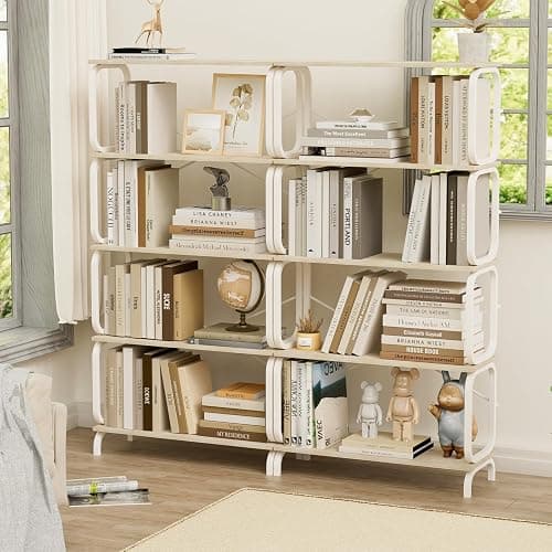 Leavader 2-Pack Industrial Bookshelf, 5-Tier Freestanding Bookcase with Wooden Shelves & Metal Frame, 63'' Tall Metal Storage Shelf for Living Room, Home Office (Oak White) thumbnail 5