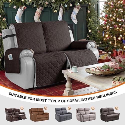 VANSOFY Waterproof Loveseat Recliner Cover, Sofa Covers 1-Piece Washable Reclining Sofa Cover Non-Slip Furniture Protector with Elastic Straps Pocket for Dogs, Pets(Chocolate,2 Seater) thumbnail 4